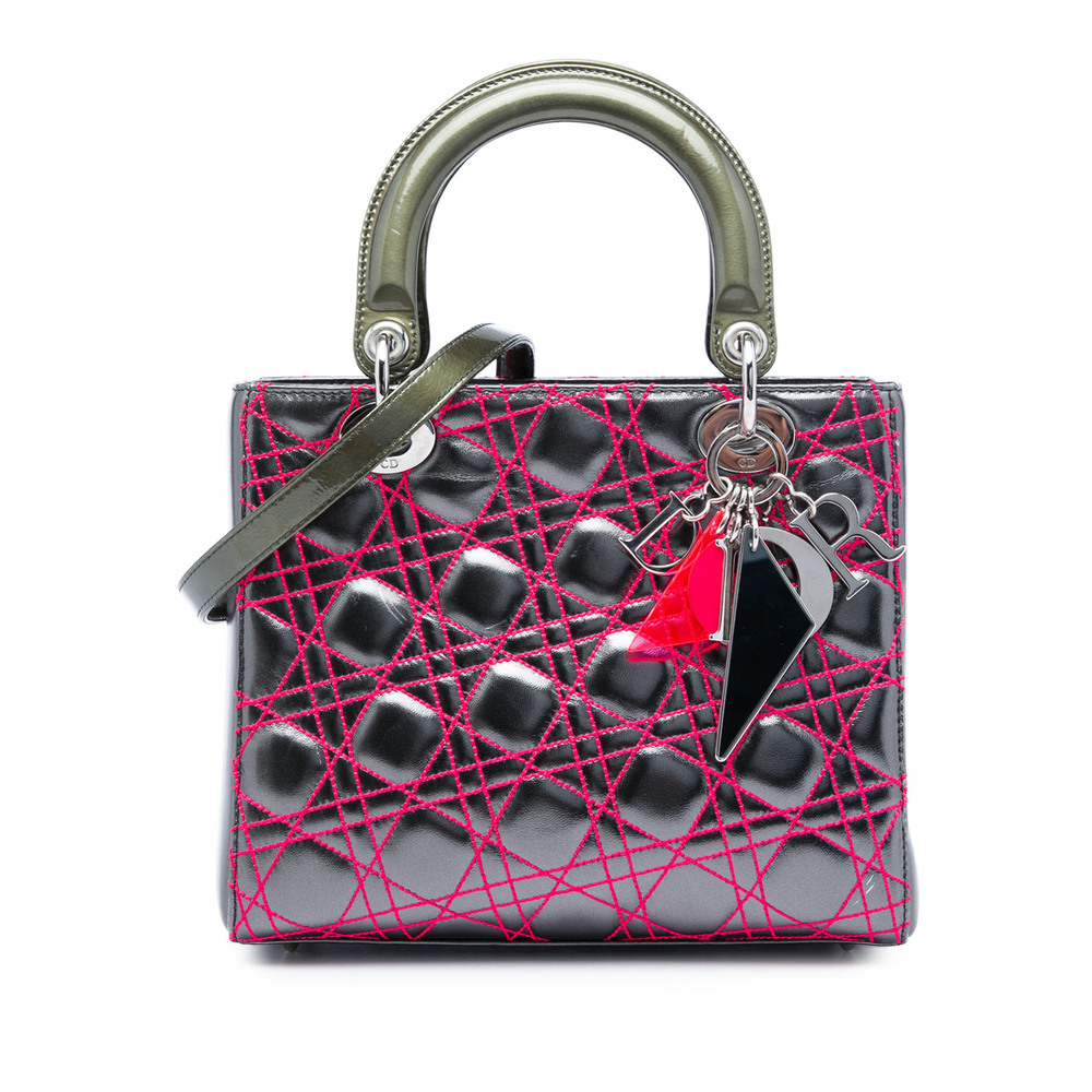 Pre-Loved Dior Anselm Reyle Medium Metallic Lambskin Cannage Lady Dior